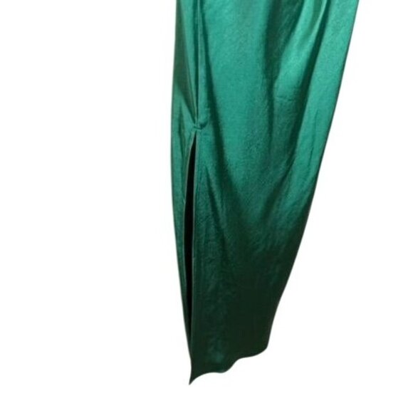 Lioness‎ Green Satin Cowl Neck Midi Dress W/ Slit Y2K Party Bachelorette - Picture 4 of 9
